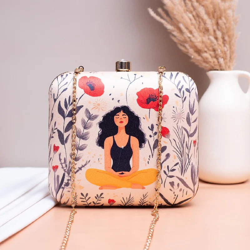 Lace - Trimmed Satin Clutch in Ivory for Garden WeddingsArtklim Meditating Girl Portrait Printed Clutch