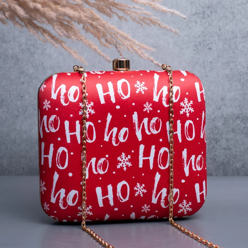 Women's Monogrammed Leather Clutch in Tan for Personalized StyleArtklim Red Based Christmas hohoho Printed Clutch