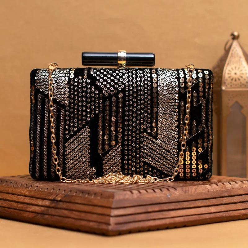 Geometric - Patterned PVC Evening Bag in Multicolor for Trendy Nights OutBlack Multipattern Sequins Embroidery Clutch