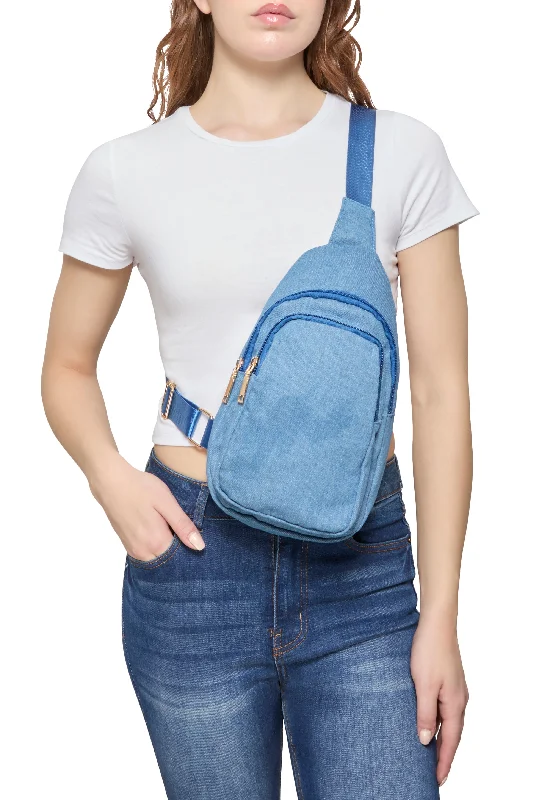 Denim Double Zip Sling Backpack