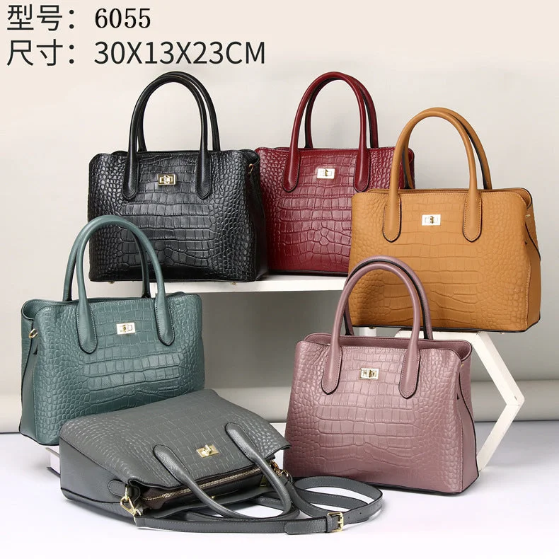 Brand Designer Large Capacity Crocodile Pattern Print Elegant Women Leather Handbags Top Cowhide Leather Handbag