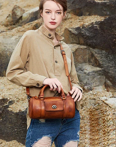 Straw Crossbody Bag in Natural Color for Beach Vacations and Summer DaysBrown Leather Womens Barrel Handbag Handmade Barrel Handbag Crossbody Purse for Ladies