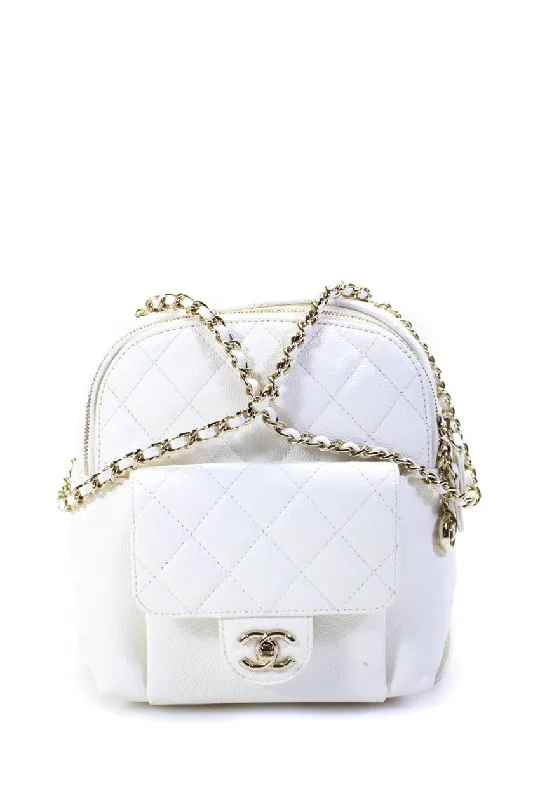 Chanel Womens Mini Quilted Caviar Leather CC Chain Backpack Handbag White