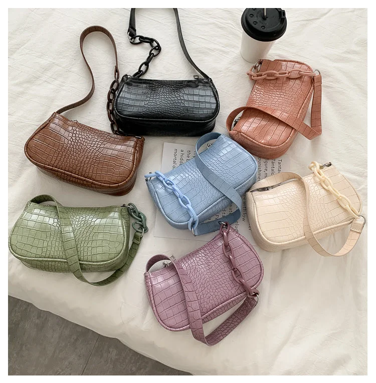 Crocodile Pattern Handbag for Women 2021 fashion Candy Color Chain Ladies Small Shoulder Bags Fashion Design Leather Armpit Bag