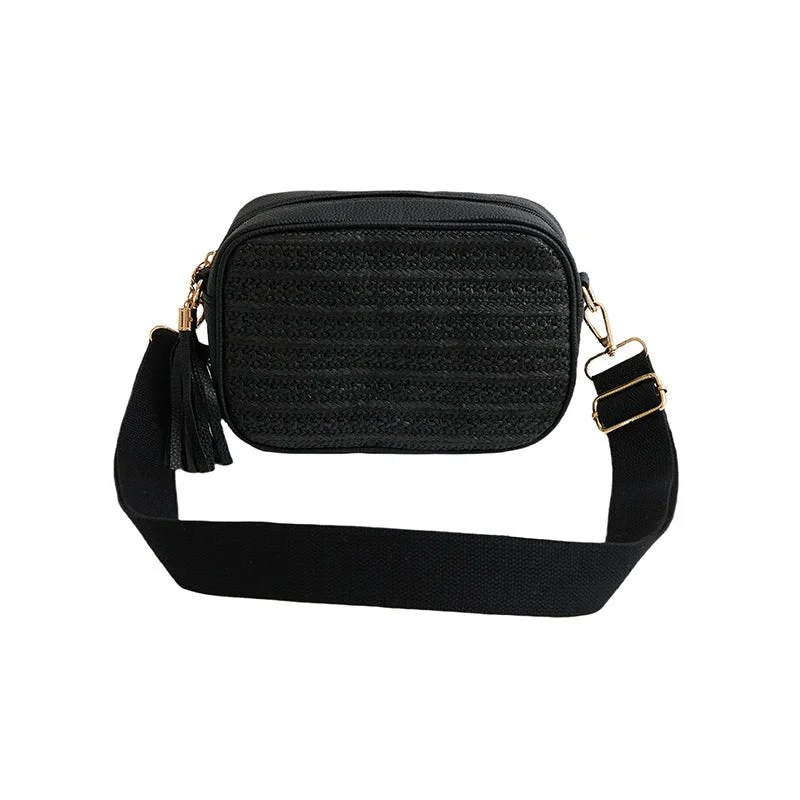 Women's Crossbody Bag with Magnetic Closure in White for Quick AccessEscape Crossbody Rafia Weave Bag | Black