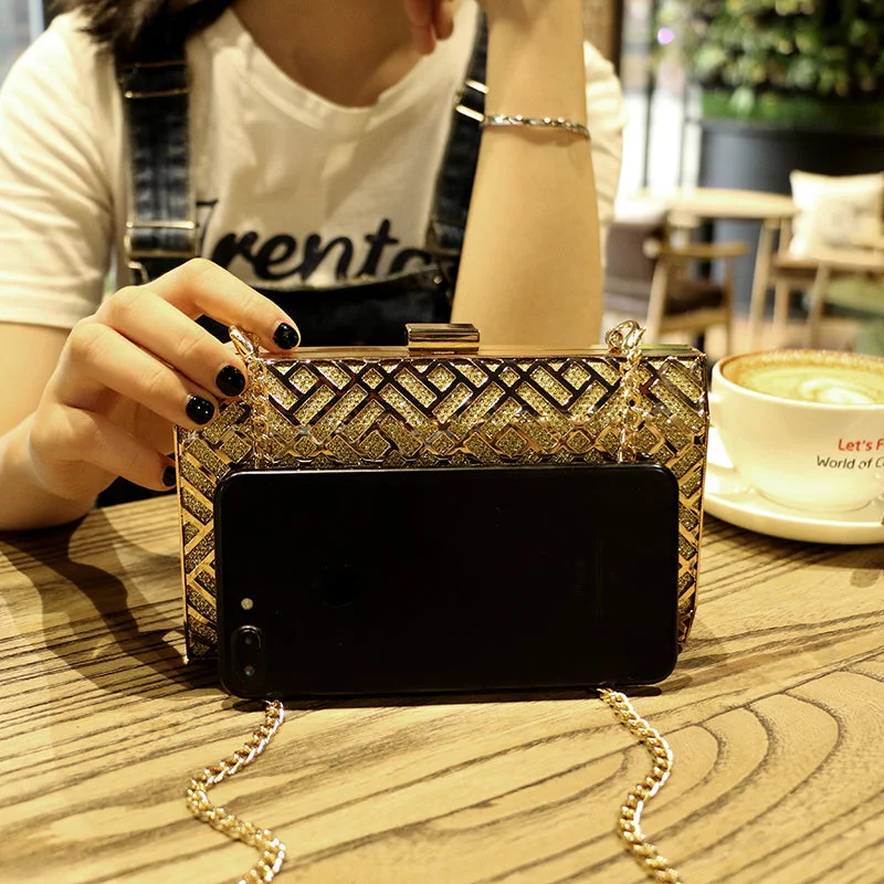 Fashion Lady  Metal Clutch evening bag for Party Women's Evening Bags Shoulder handBag Cross-body Purses