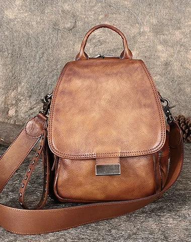 Handmade Convertible Leather Backpacks Womens Best Brown Leather Shoulder Purse School Rucksack