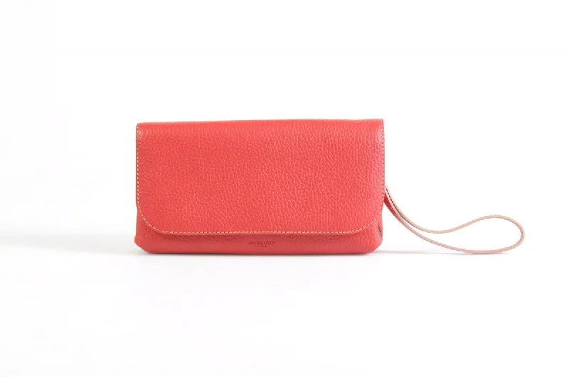 Handmade Italian Leather Clutch - Roma - Lava Red - Natural Trim