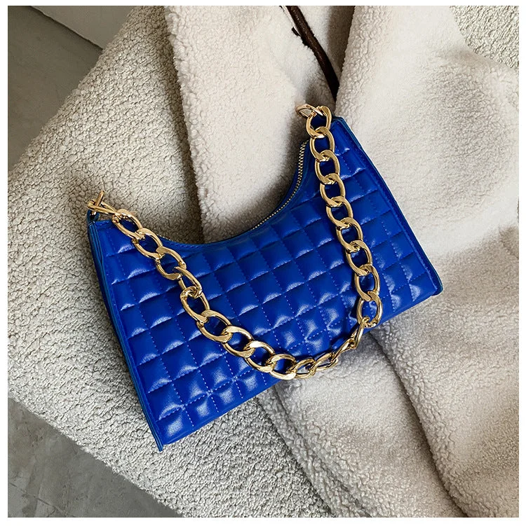 Hot Selling Fashion Dumplings Underarm Chain Lattice Design Pu Leather Bags Hand Bags and Purse Women