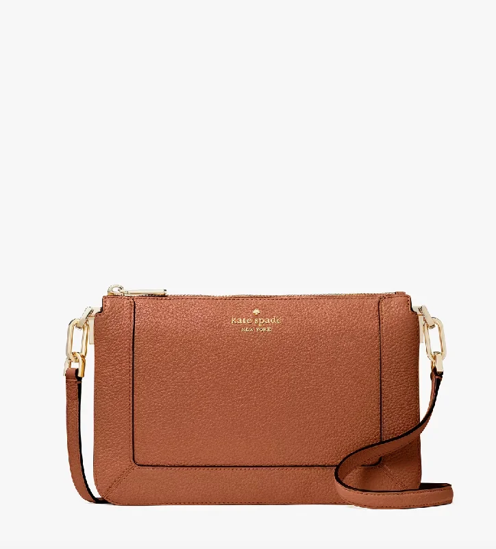 Women's Crossbody Bag with Zippered Pocket on the Back in Red for SecurityKate Spade Lena Double Compartment Crossbody In Warm Gingerbread