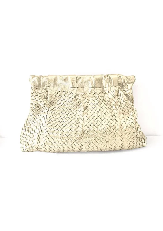 Women's Faux Fur Clutch in White for Winter BallsLissa Leather Clutch Big Gold