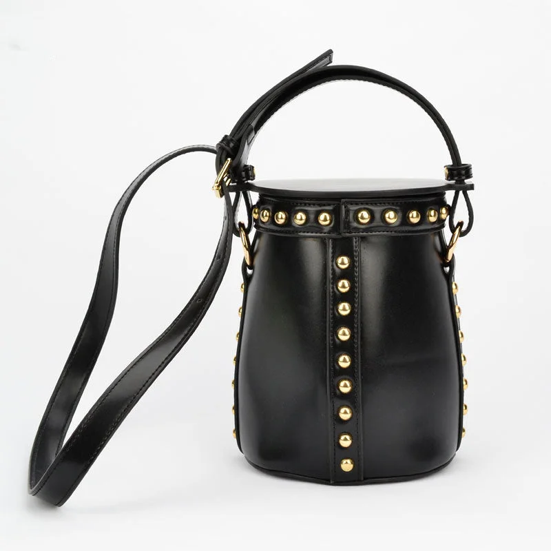 New style Handbags with Rivets Shoulder Bag Black Women Bucket Bag