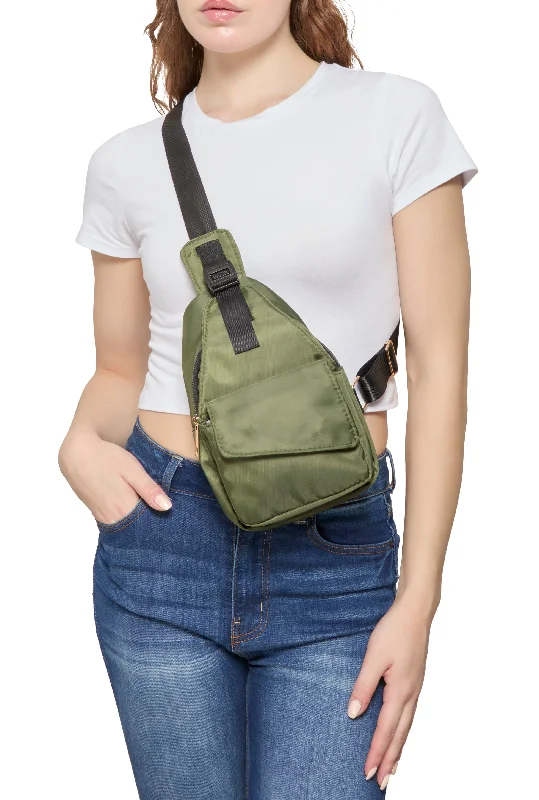 Nylon Zip Pocket Sling Backpack