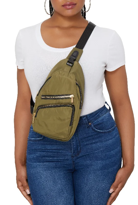 Nylon Zipper Pocket Sling Backpack