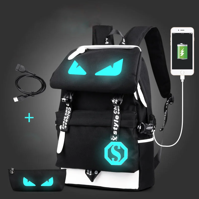 Raged Sheep School Backpack Men Laptop anti-theft Backpack Boys Luminous Animation USB Backpack Charge Changeover Joint Bag