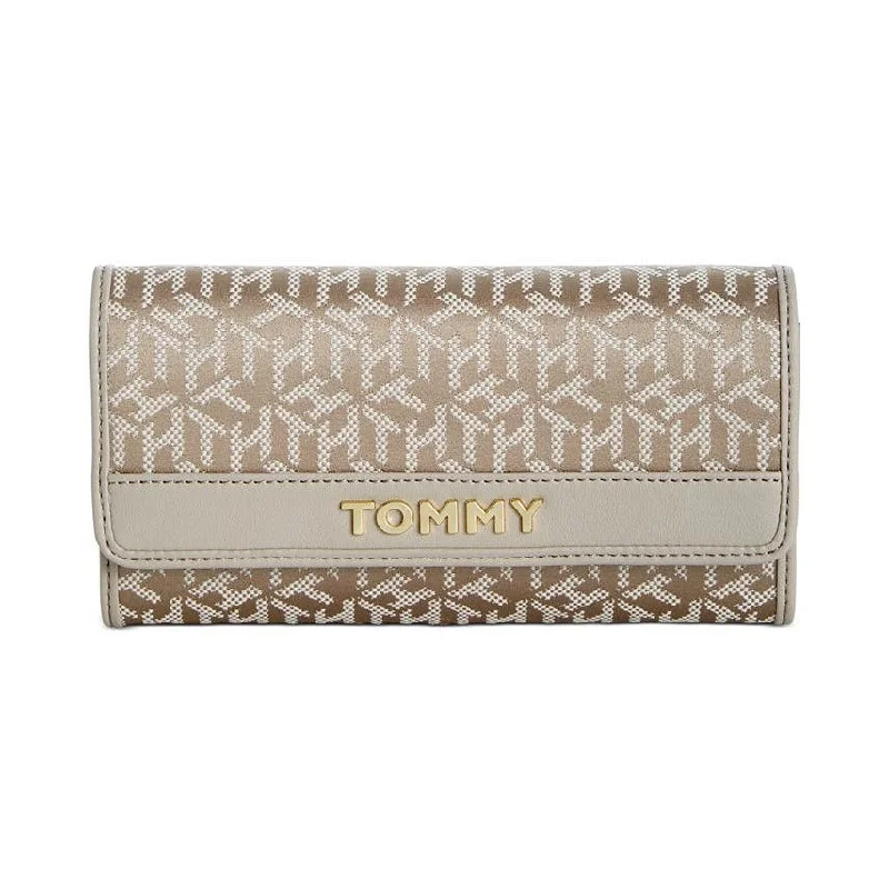 TOMMY HILFIGER "Bridget" Monogram Foldover Wallet in Champagne Tan