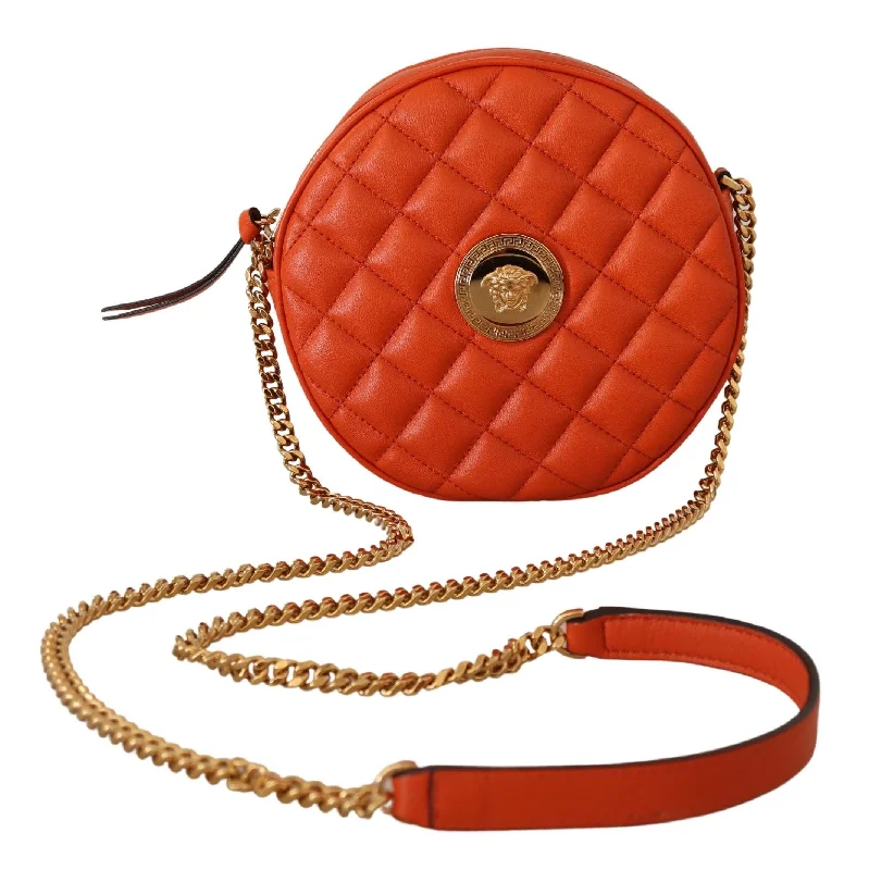 Straw Crossbody Bag in Natural Color for Beach Vacations and Summer DaysVersace Elegant Round Nappa Leather Crossbody Bag