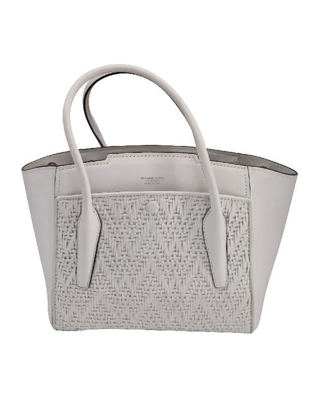 Chain - Strap Women's Satchels in Silver for a Glamorous Night - OutMichael Kors Bancroft Medium Woven Satchel in White Calf Leather